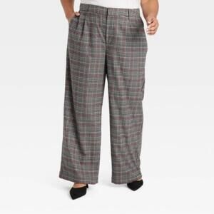 NWT Ava & Viv Wide Leg Plaid Charcoal Mix Pants, Size 22